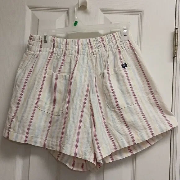 GAP Women's Striped Shorts Cream, Red, Blue And Yellow. Size S. NWT Linen Blend - Picture 6 of 11